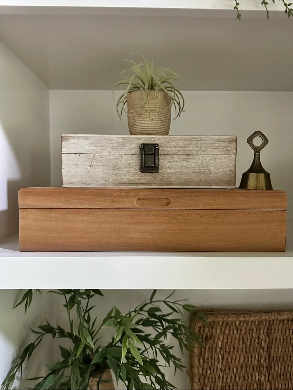 Large Wooden Storage Box Set of 2 - Natural & Light Wood Finish Shelf Decor
